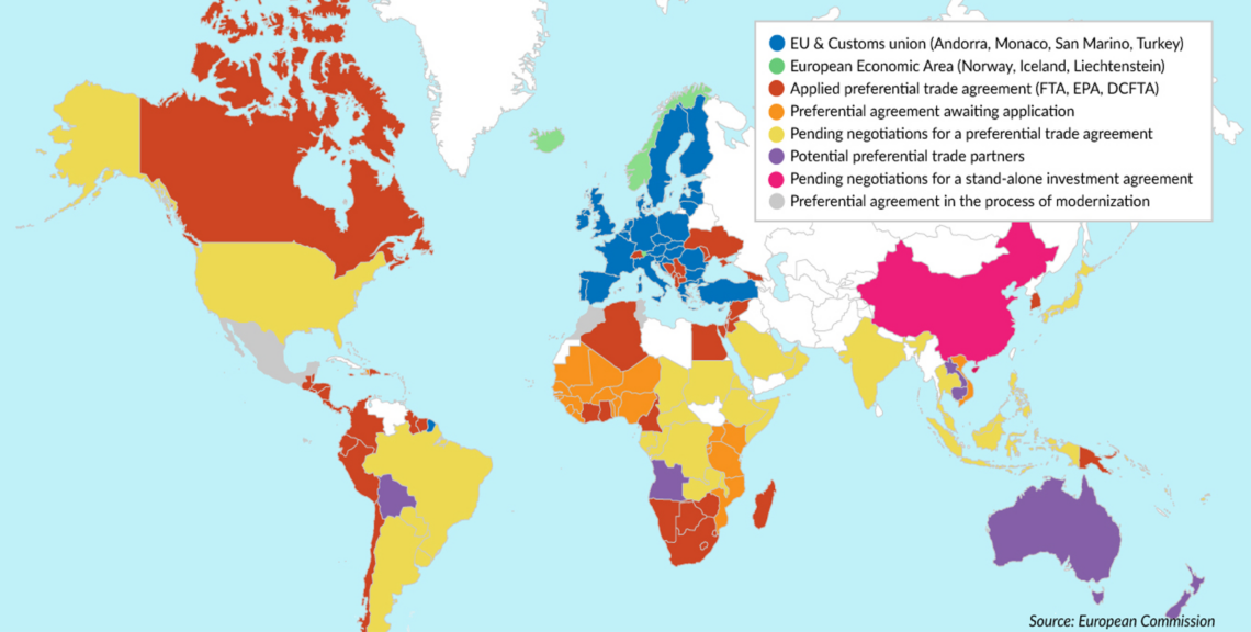 Map of EU trade deals that a UK government would be forced to replace