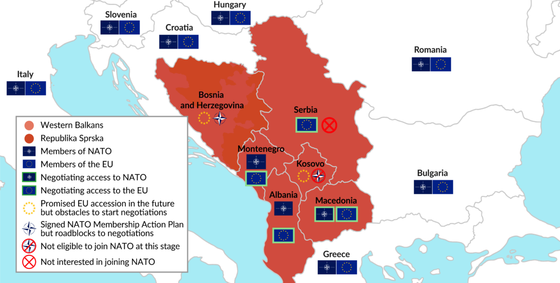 A map showing the candidacy status of the Balkan states for joining NATO and the European Union wars Western Balkans 