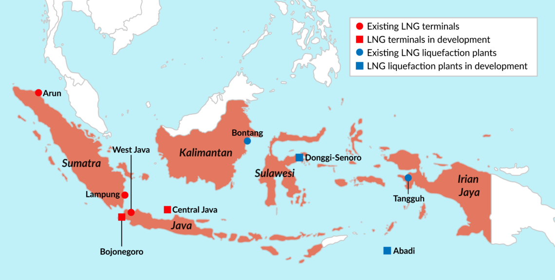 A map showing Indonesia’s expanding natural gas processing infrastructure maritime development strategy
