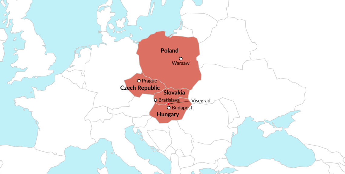 A map showing the four members of the Visegrad Group within the European Union Angry Brussels