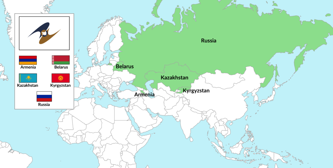 A map showing the member countries of the Eurasian Economic Union