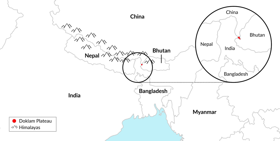 A map showing the location of the Doklam Plateau China India relationship
