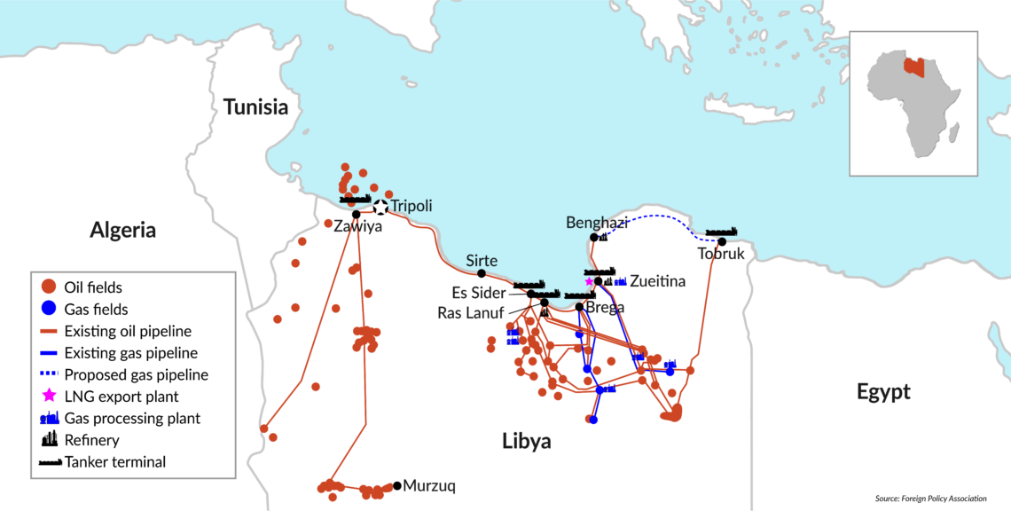 Map of key oil installations in Libya