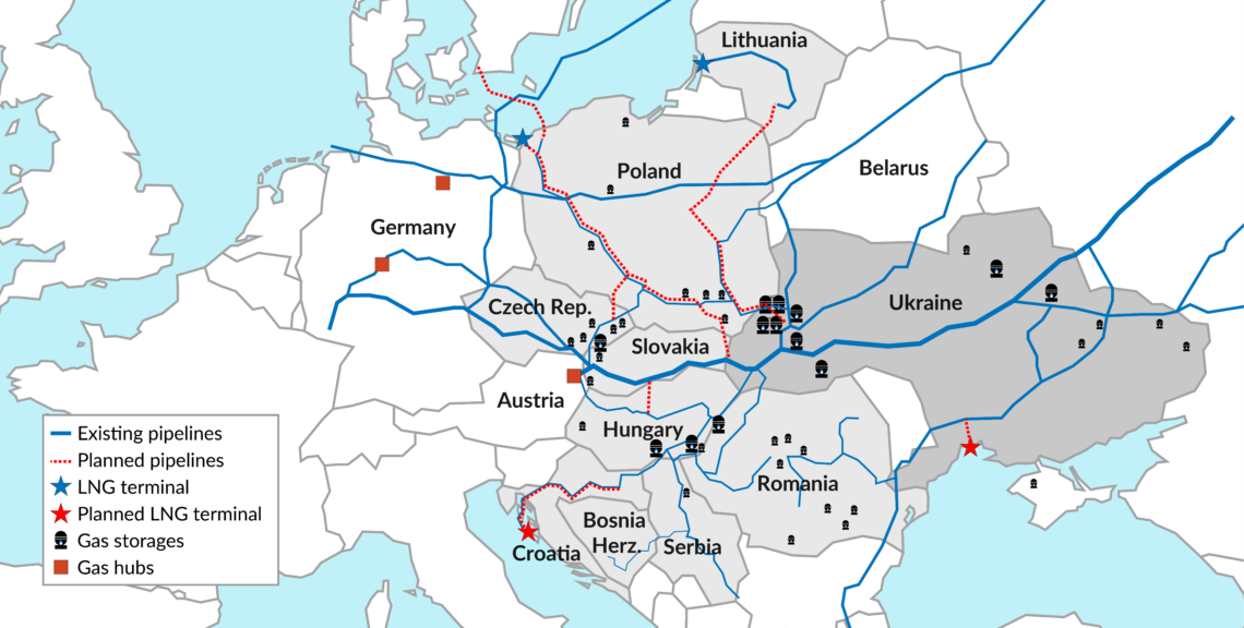 A map of gas infrastructure in Ukraine and the region