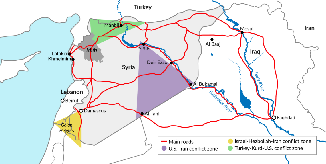 Map of conflict zones in Syria and Iraq