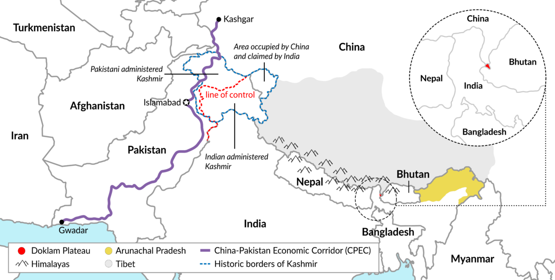 Map of conflict zones in the Himalayas