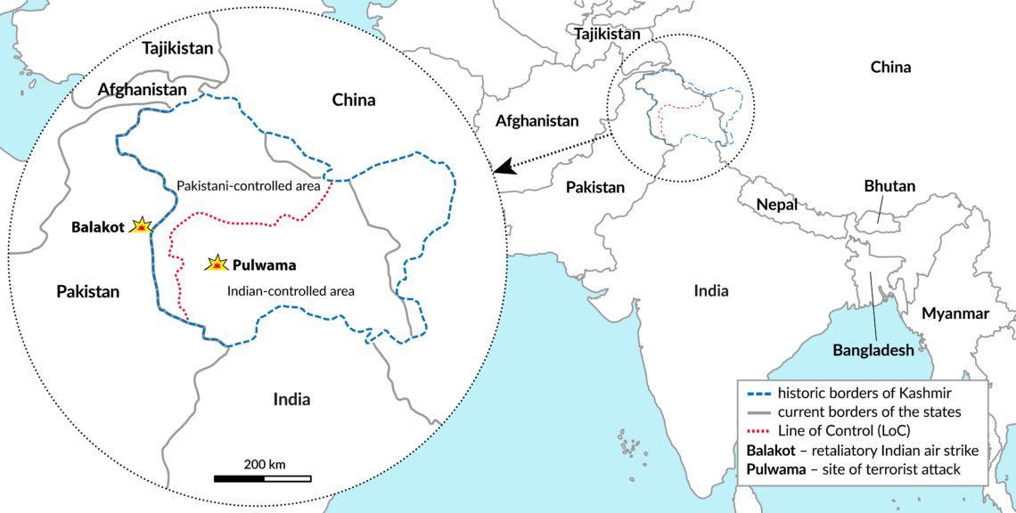 Map of India-Pakistan conflict zone in Kashmir