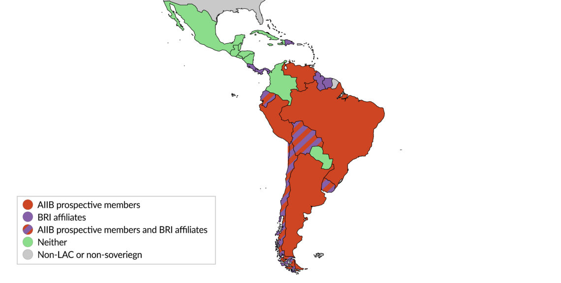 Map: connections to the Asian Infrastructure Investment Bank and Belt and Road Initiative in Latin America and the Caribbean