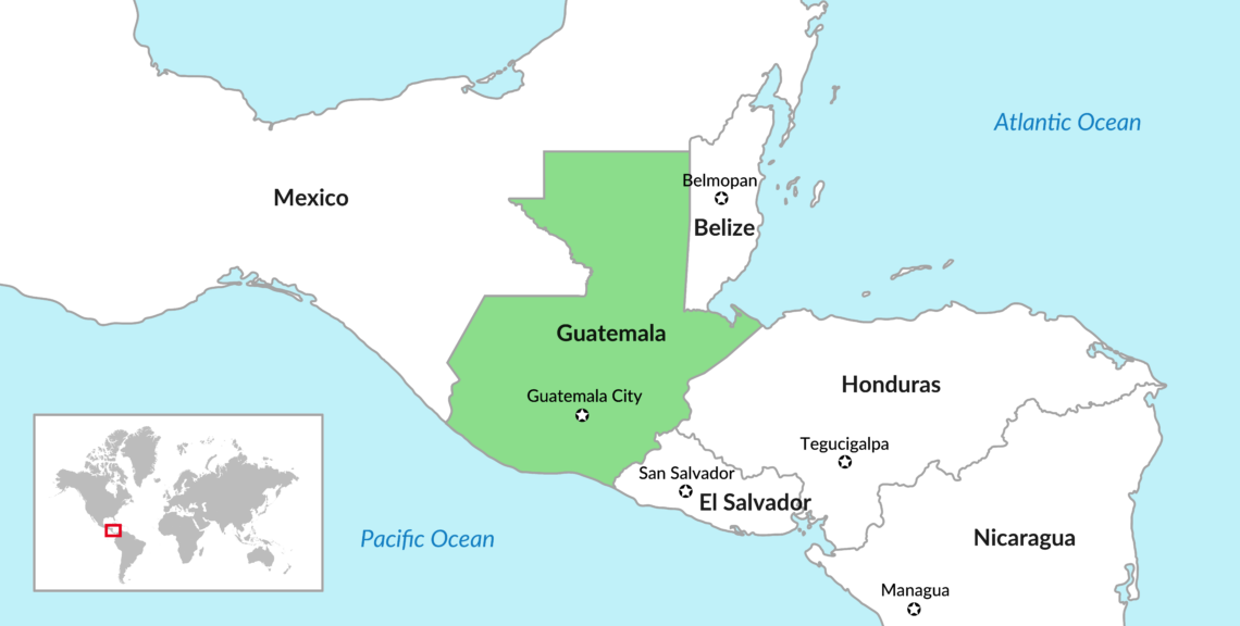 A map showing Guatemala in Central America