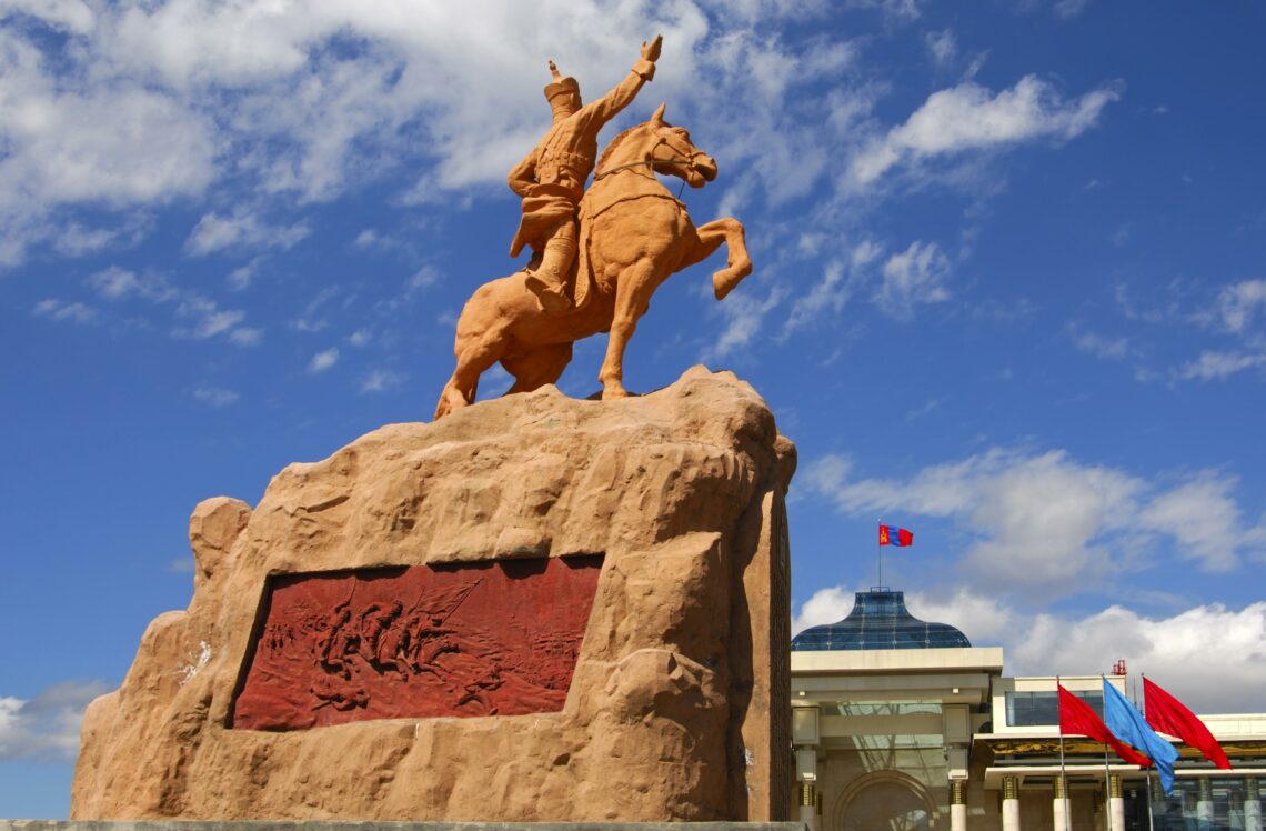 Monument of Damdin Sukhbaatar near Mongolian Parliament in Ulaanbaatar
