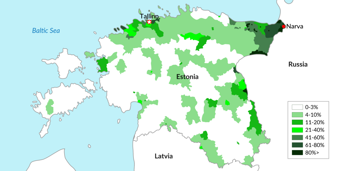 A map of areas in Estonia with high populations of Russian speakers