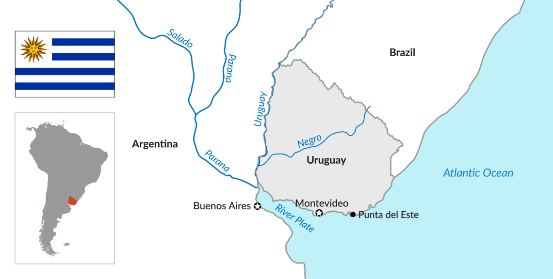 Map of Uruguay in South America