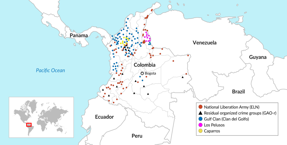 Map of armed group strongholds in Colombia