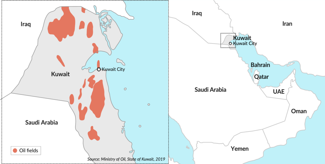 A map showing Kuwait’s largest oil fields, including the Great Burgan