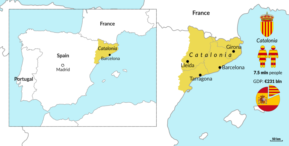 A map of Catalonia in Spain
