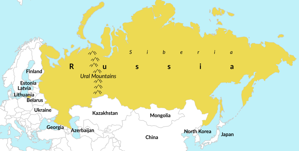 A map showing the part of the Eurasian landmass controlled by Russia