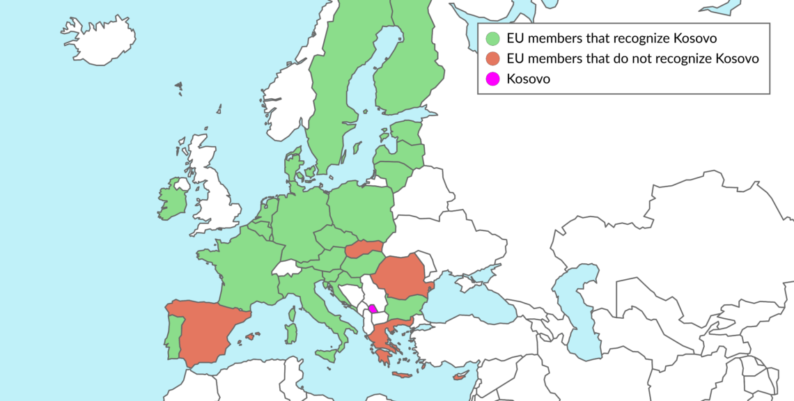 Map showing which EU members recognize Kosovo as an independent state