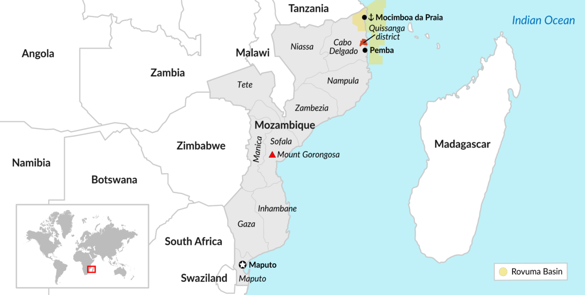 A map of Mozambique and areas of interest