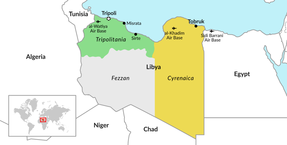 A map of key areas in the Libyan Civil War