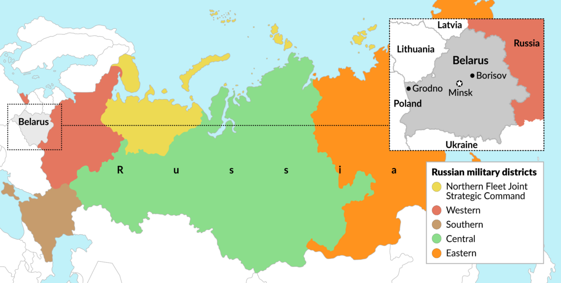 A map of Russian military districts