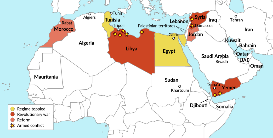 Map of the Arab Spring uprisings