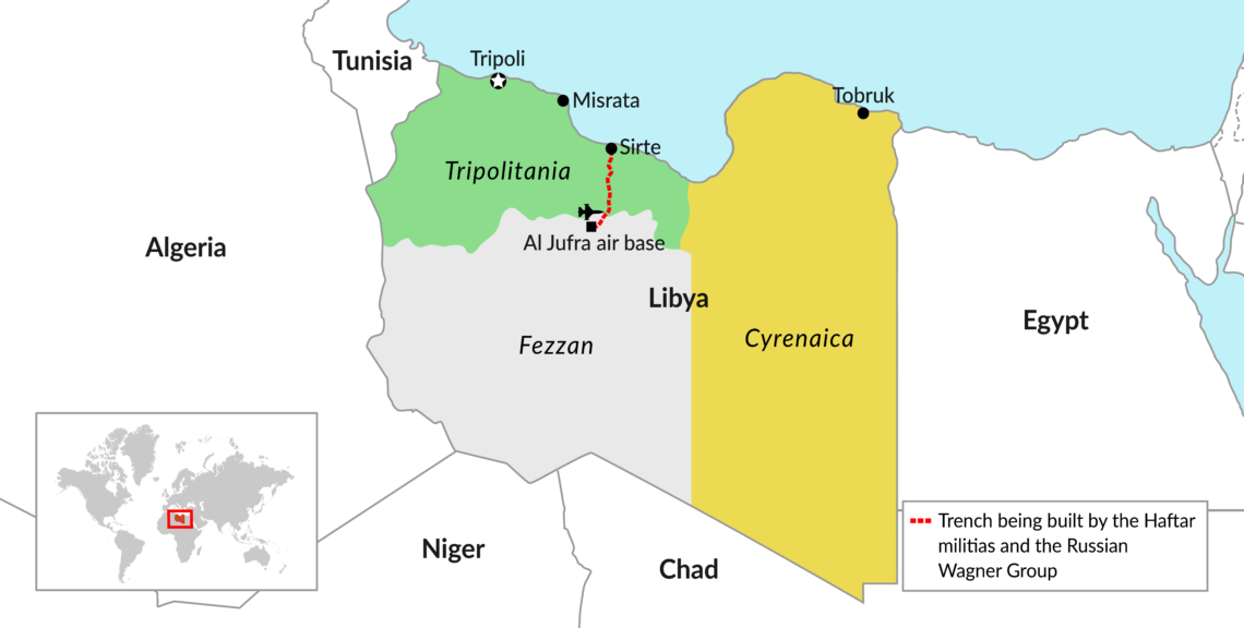 Trench between Sirte and Al Jufra air base in Libya