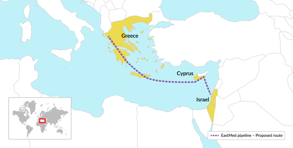 Map showing EastMed pipeline