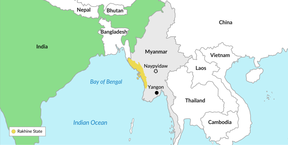 Myanmar, with Rakhine State highlighted