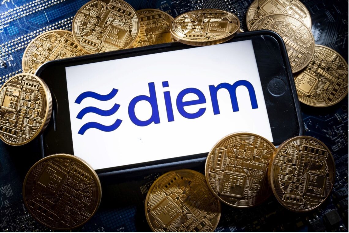 A logo for the Facebook digital currency Diem on a mobile telephone
