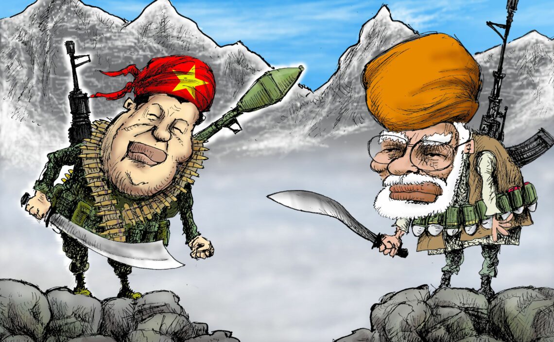 A cartoon lampooning the belligerence of India’s and China’s leaders
