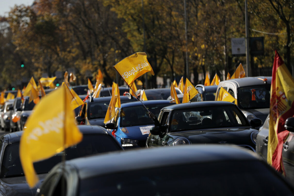 Cars at a protest in Madrid