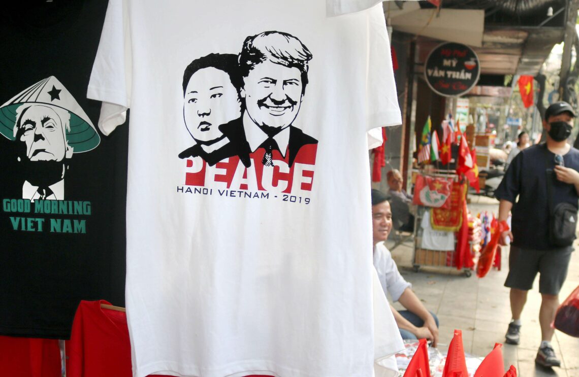 T-shirts showing Kim Jong Un and Donald Trump with the word “Peace”