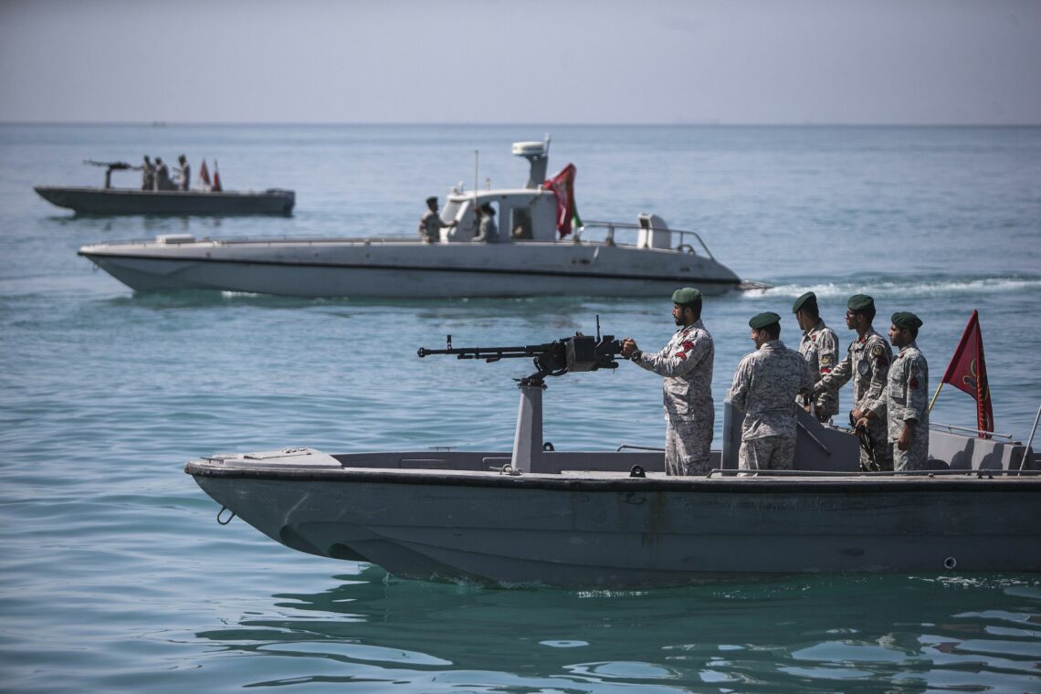 A photo of Iranian soldiers patrolling the Strait of Hormuz in April, 2019 U.S. Iran conflict
