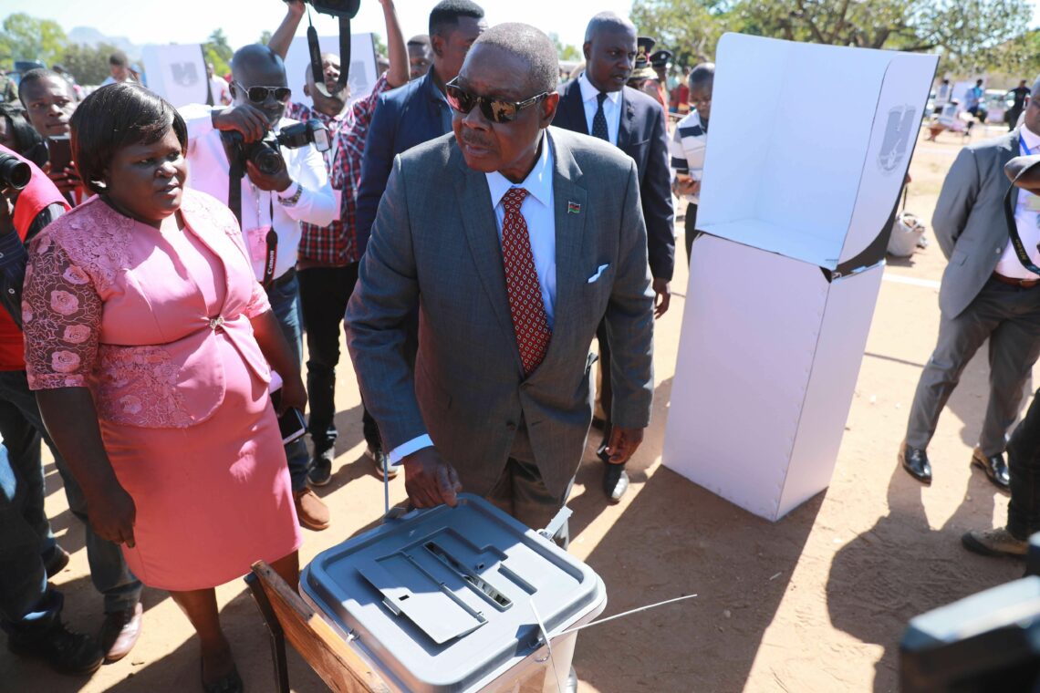 Peter Mutharika at a polling station