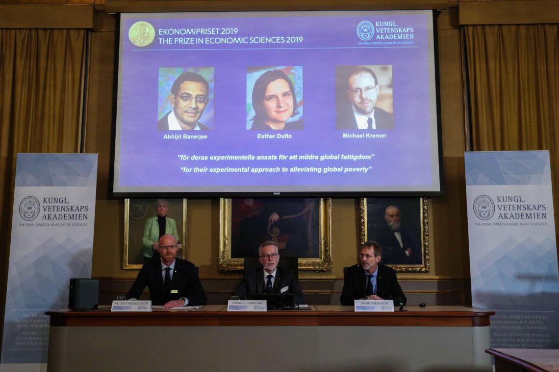 The 2019 Nobel Prize in Economic Sciences being awarded in Stockholm