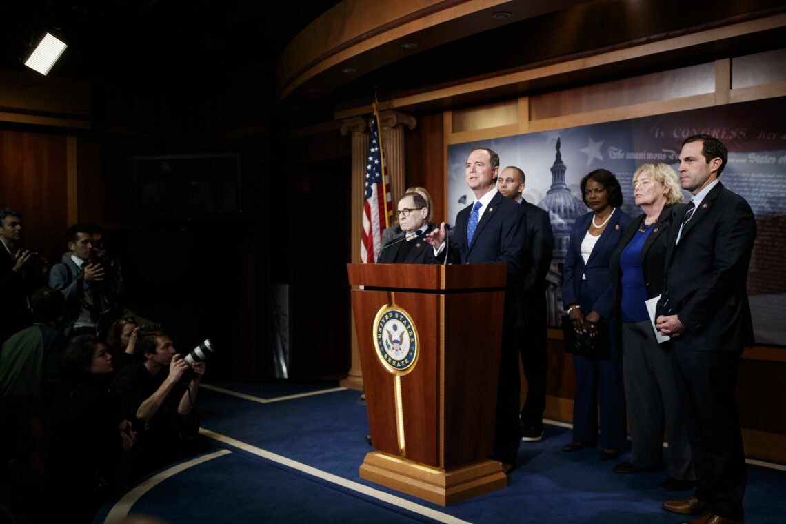 U.S. House Intelligence Committee Chairman Adam Schiff speaks at a press conference during the Senate impeachment trial