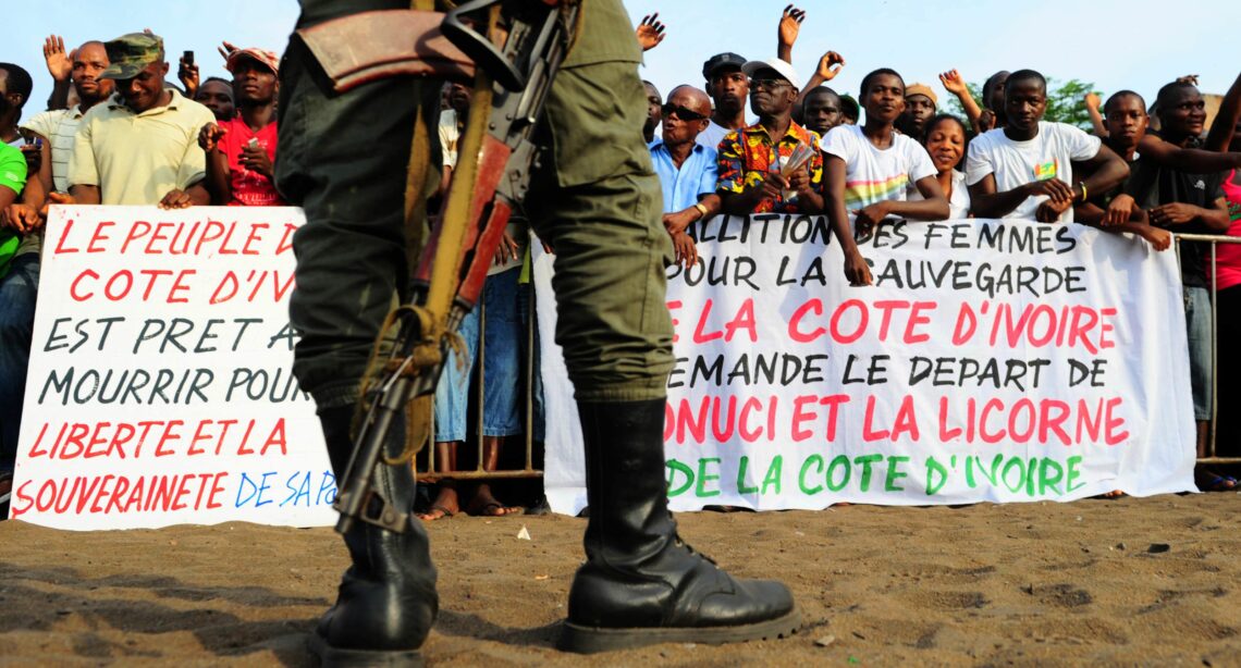 Supporters of Laurent Gbagbo rally against UN peacekeepers and French troops in Abidjan, Cote D'Ivoire, Dec. 19, 2010