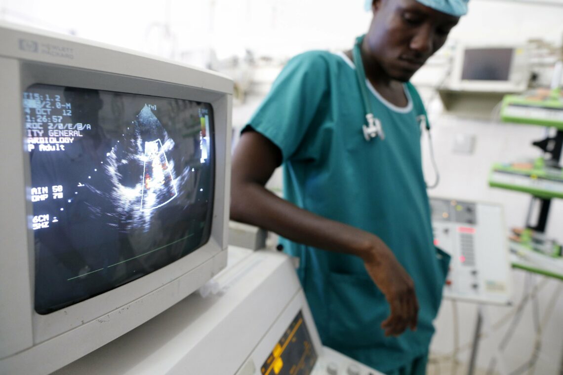 Nurse performing an echography in Dakar, Senegal