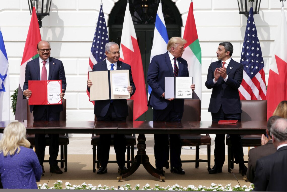 Signing of the Abraham Accords, including U.S. President Donald Trump and Israeli Prime Minister Benjamin Netanyahu, in Washington, D.C., September 2020
