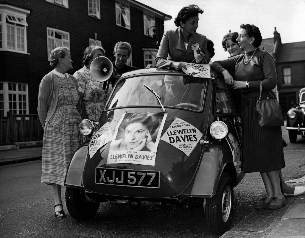 A Labour candidate for Wandsworth Central campaigning from her three-wheeler car