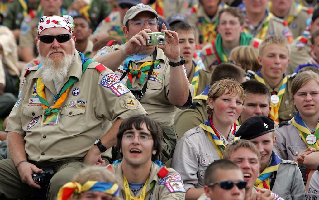 A group of attendees at an international scouting meeting held at Hylands Park, Chelmsford