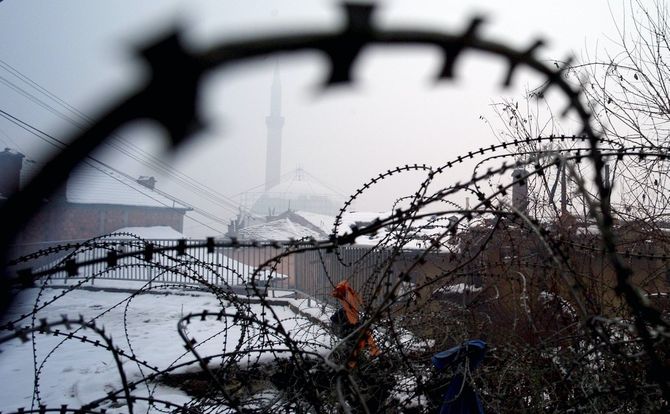 Barbed wire near Serbia's border with Kosovo