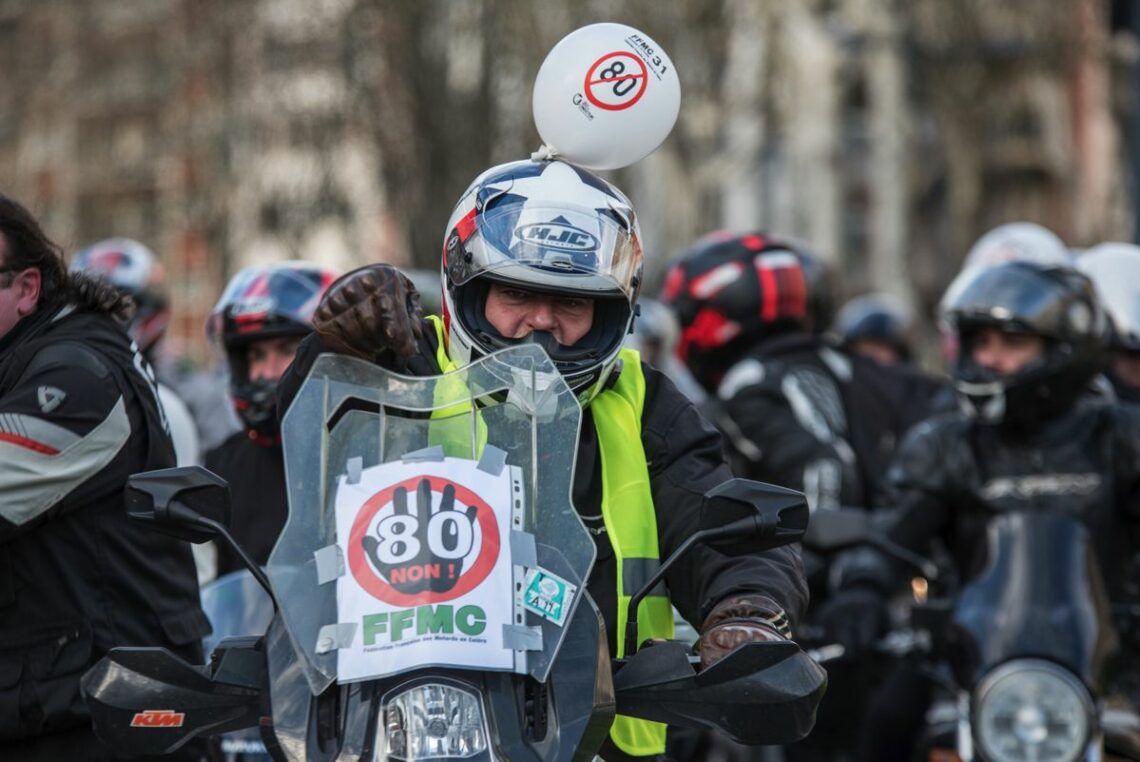 French motorcyclists protest against the government decision to lower speed limits