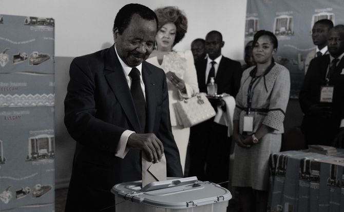 Cameroon’s President Paul Biya casts his ballot in October 2018 elections