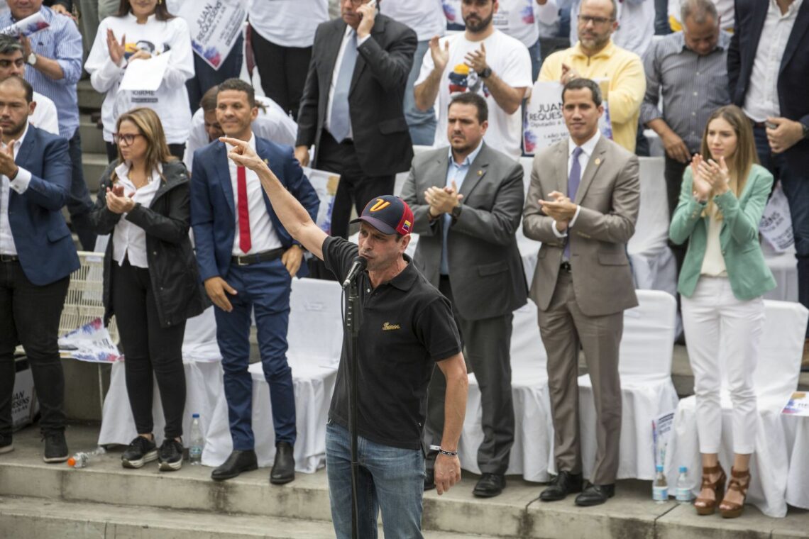 Henrique Capriles addresses a 2019 rally in Caracas