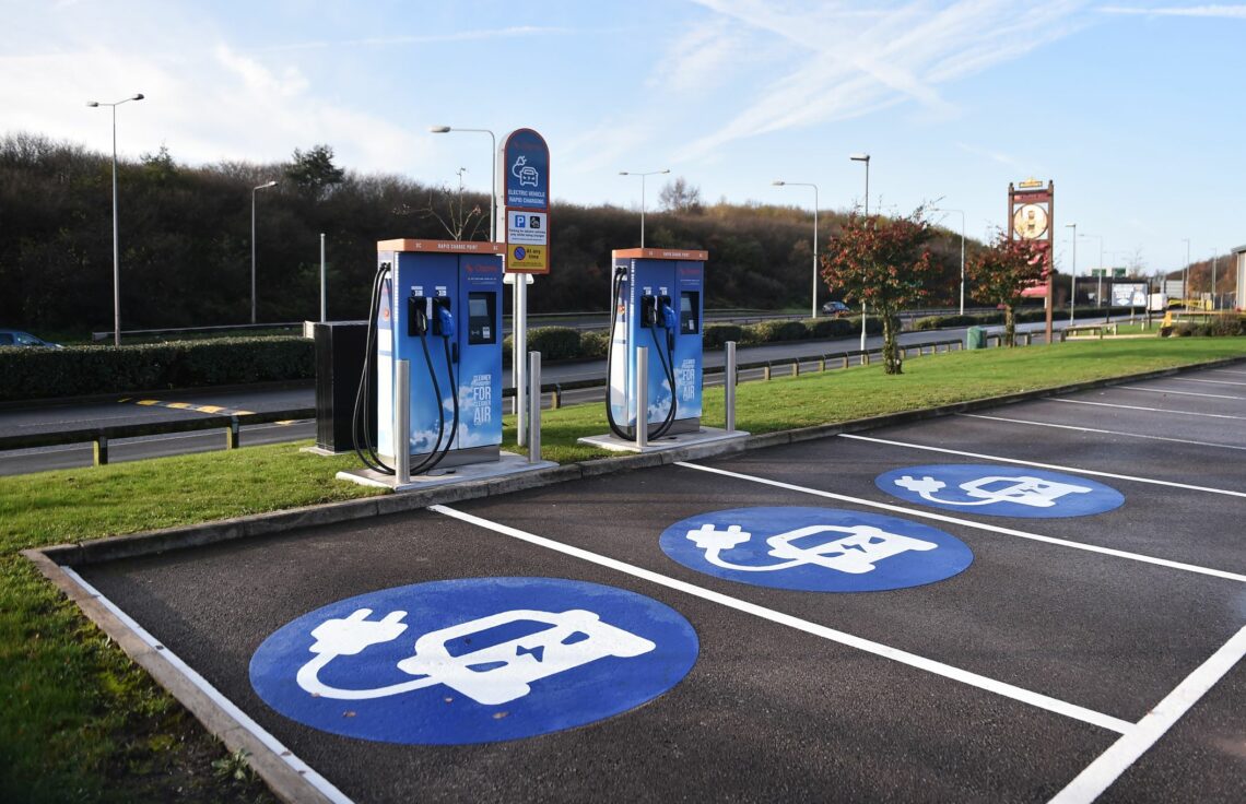 Electric car charging stations standing empty