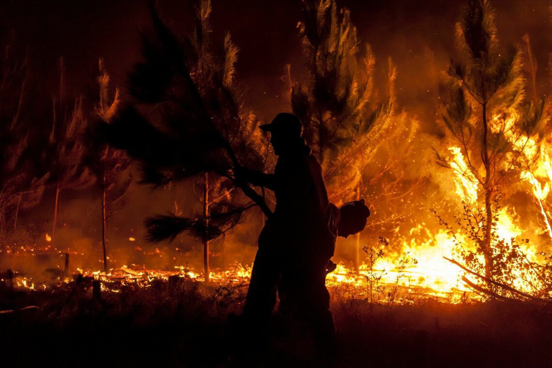 A large forest fire burns in Santa Juana, Chile, in February 2019