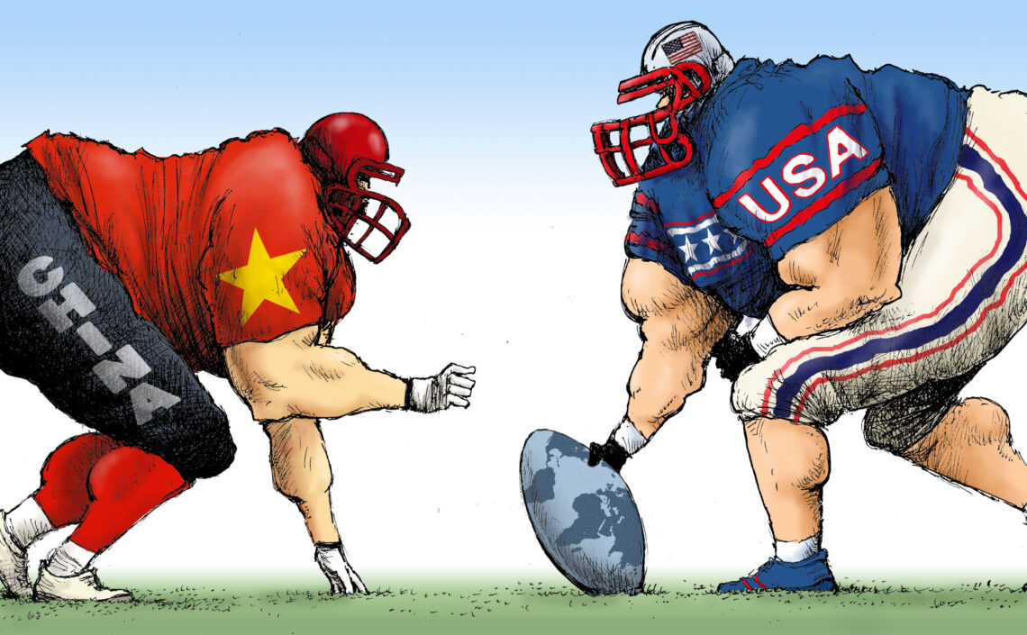 A cartoon showing China's power and ambition