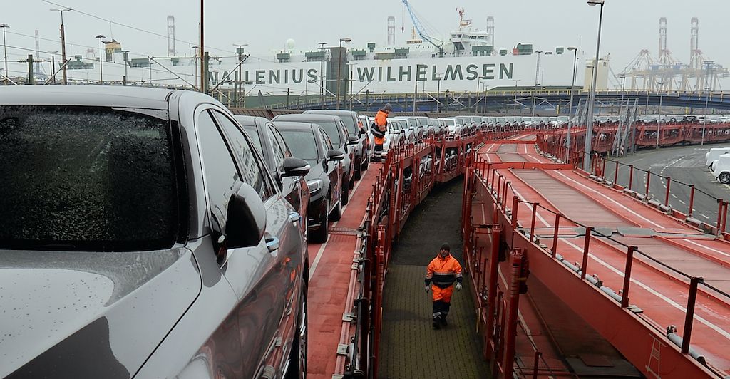 A photograph of Germany’s busy cargo port in Bremerhaven