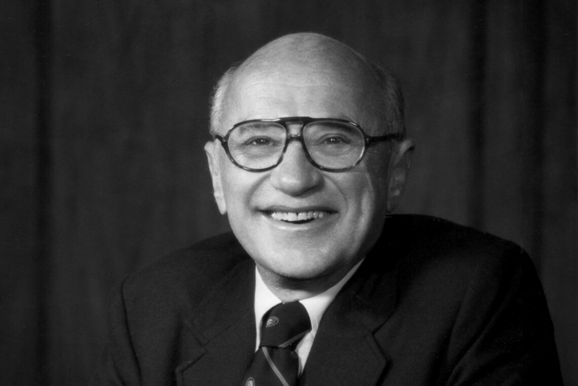 Portrait of 1976 Nobel Memorial Prize in Economic Sciences winner Milton Friedman (1912-2006)